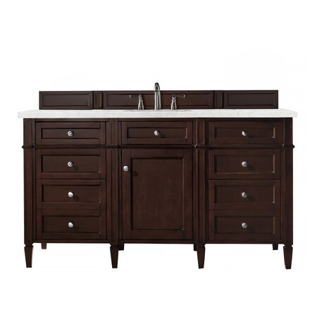 James Martin Vanities Brittany 60in Single Vanity, Burnished Mahogany w/ 3 CM Eternal Jasmine Pearl Quartz Top 650-V60S-BNM-3EJP